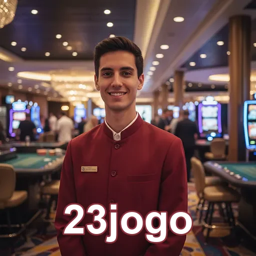 Atendente da 23jogo em ambiente de cassino moderno.